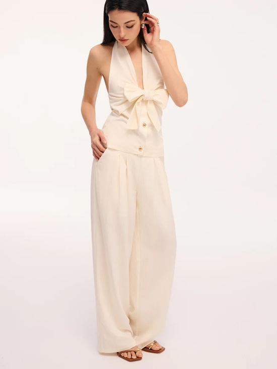 Commense Pants - NEW Set Commense Tie-Front Halter Top & Wide-Leg Pants